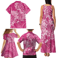 Pink Polynesia Hammerhead Shark Tattoo With Plumeria Lei Family Matching Tank Maxi Dress and Hawaiian Shirt LT14 - Polynesian Pride