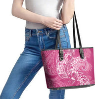 Pink Polynesia Hammerhead Shark Tattoo With Plumeria Lei Leather Tote Bag LT14 - Polynesian Pride