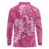 Pink Polynesia Hammerhead Shark Tattoo With Plumeria Lei Long Sleeve Polo Shirt