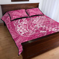 Pink Polynesia Hammerhead Shark Tattoo With Plumeria Lei Quilt Bed Set LT14 - Polynesian Pride