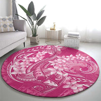 Pink Polynesia Hammerhead Shark Tattoo With Plumeria Lei Round Carpet LT14 - Polynesian Pride