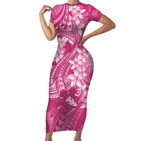 Pink Polynesia Hammerhead Shark Tattoo With Plumeria Lei Short Sleeve Bodycon Dress