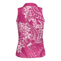 Pink Polynesia Hammerhead Shark Tattoo With Plumeria Lei Women Sleeveless Polo Shirt