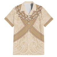 Mauri Ribaberiki Kiribati Family Matching Long Sleeve Bodycon Dress and Hawaiian Shirt Cowrie Shells Lei Palm Leaf Weaving LT14 Dad's Shirt - Short Sleeve Beige - Polynesian Pride
