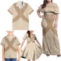 Mauri Ribaberiki Kiribati Family Matching Off Shoulder Maxi Dress and Hawaiian Shirt Cowrie Shells Lei Palm Leaf Weaving LT14 - Polynesian Pride