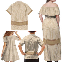 Mauri Ribaberiki Kiribati Family Matching Off Shoulder Maxi Dress and Hawaiian Shirt Cowrie Shells Lei Palm Leaf Weaving LT14 - Polynesian Pride