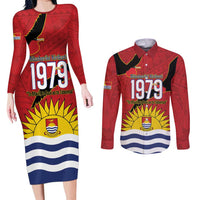 Mauri Kiribati Independence Day Couples Matching Long Sleeve Bodycon Dress and Long Sleeve Button Shirt 1979 Proud National Frigatebird LT14 Red - Polynesian Pride