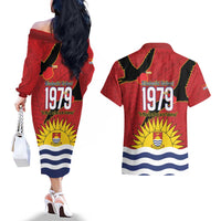 Mauri Kiribati Independence Day Couples Matching Off The Shoulder Long Sleeve Dress and Hawaiian Shirt 1979 Proud National Frigatebird LT14 - Polynesian Pride