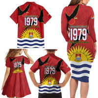 Mauri Kiribati Independence Day Family Matching Long Sleeve Bodycon Dress and Hawaiian Shirt 1979 Proud National Frigatebird LT14 - Polynesian Pride