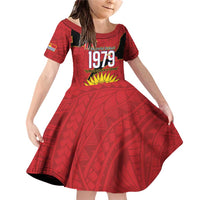 Mauri Kiribati Independence Day Family Matching Off Shoulder Short Dress and Hawaiian Shirt 1979 Proud National Frigatebird LT14 Daughter's Dress Red - Polynesian Pride