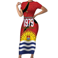 Mauri Kiribati Independence Day Family Matching Short Sleeve Bodycon Dress and Hawaiian Shirt 1979 Proud National Frigatebird LT14 Mom's Dress Red - Polynesian Pride