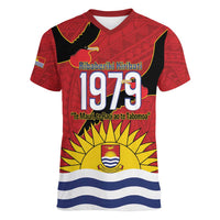 Mauri Kiribati Independence Day Women V-Neck T-Shirt 1979 Proud National Frigatebird LT14 Female Red - Polynesian Pride