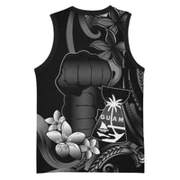 Black Hafa Adai Guam Basketball Jersey Chamorro Latte Stone Hand With Plumeria LT14 - Polynesian Pride