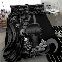 Black Hafa Adai Guam Bedding Set Chamorro Latte Stone Hand With Plumeria