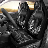 Black Hafa Adai Guam Car Seat Cover Chamorro Latte Stone Hand With Plumeria
