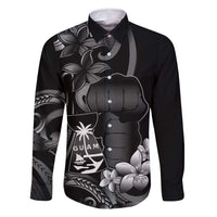 Black Hafa Adai Guam Family Matching Long Sleeve Bodycon Dress and Hawaiian Shirt Chamorro Latte Stone Hand With Plumeria LT14 Dad's Shirt - Long Sleeve Black - Polynesian Pride