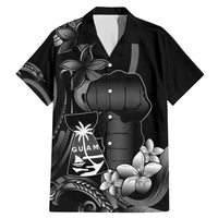 Black Hafa Adai Guam Family Matching Mermaid Dress and Hawaiian Shirt Chamorro Latte Stone Hand With Plumeria LT14 Dad's Shirt - Short Sleeve Black - Polynesian Pride