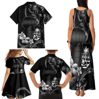 Black Hafa Adai Guam Family Matching Tank Maxi Dress and Hawaiian Shirt Chamorro Latte Stone Hand With Plumeria LT14 - Polynesian Pride