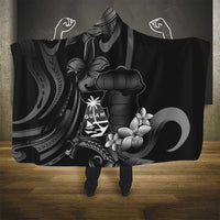 Black Hafa Adai Guam Hooded Blanket Chamorro Latte Stone Hand With Plumeria