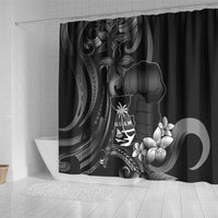 Black Hafa Adai Guam Shower Curtain Chamorro Latte Stone Hand With Plumeria