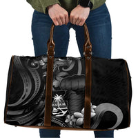Black Hafa Adai Guam Travel Bag Chamorro Latte Stone Hand With Plumeria - Polynesian Pride