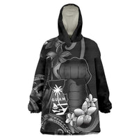 Black Hafa Adai Guam Wearable Blanket Hoodie Chamorro Latte Stone Hand With Plumeria