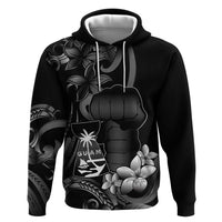 Black Hafa Adai Guam Zip Hoodie Chamorro Latte Stone Hand With Plumeria