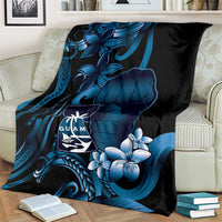 Blue Hafa Adai Guam Blanket Chamorro Latte Stone Hand With Plumeria