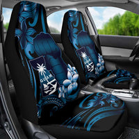 Blue Hafa Adai Guam Car Seat Cover Chamorro Latte Stone Hand With Plumeria