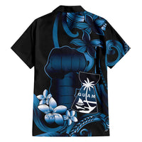 Blue Hafa Adai Guam Family Matching Long Sleeve Bodycon Dress and Hawaiian Shirt Chamorro Latte Stone Hand With Plumeria LT14 - Polynesian Pride