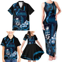Blue Hafa Adai Guam Family Matching Tank Maxi Dress and Hawaiian Shirt Chamorro Latte Stone Hand With Plumeria LT14 - Polynesian Pride