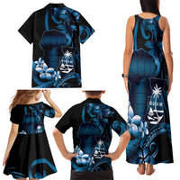 Blue Hafa Adai Guam Family Matching Tank Maxi Dress and Hawaiian Shirt Chamorro Latte Stone Hand With Plumeria LT14 - Polynesian Pride