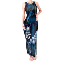 Blue Hafa Adai Guam Tank Maxi Dress Chamorro Latte Stone Hand With Plumeria