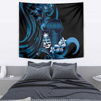 Blue Hafa Adai Guam Tapestry Chamorro Latte Stone Hand With Plumeria