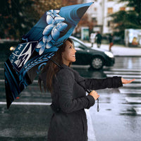 Blue Hafa Adai Guam Umbrella Chamorro Latte Stone Hand With Plumeria - Polynesian Pride