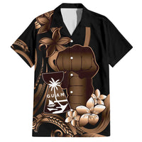 Brown Hafa Adai Guam Family Matching Off Shoulder Short Dress and Hawaiian Shirt Chamorro Latte Stone Hand With Plumeria LT14 Dad's Shirt - Short Sleeve Brown - Polynesian Pride