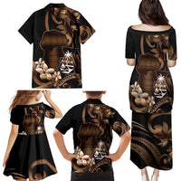 Brown Hafa Adai Guam Family Matching Puletasi and Hawaiian Shirt Chamorro Latte Stone Hand With Plumeria LT14 - Polynesian Pride