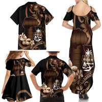 Brown Hafa Adai Guam Family Matching Summer Maxi Dress and Hawaiian Shirt Chamorro Latte Stone Hand With Plumeria LT14 - Polynesian Pride