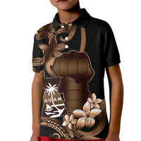Brown Hafa Adai Guam Kid Polo Shirt Chamorro Latte Stone Hand With Plumeria
