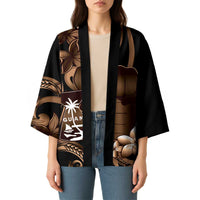 Brown Hafa Adai Guam Kimono Chamorro Latte Stone Hand With Plumeria - Polynesian Pride
