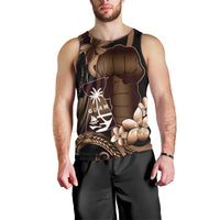 Brown Hafa Adai Guam Men Tank Top Chamorro Latte Stone Hand With Plumeria
