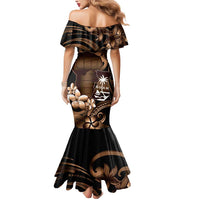 Brown Hafa Adai Guam Mermaid Dress Chamorro Latte Stone Hand With Plumeria