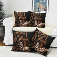 Brown Hafa Adai Guam Pillow Cover Chamorro Latte Stone Hand With Plumeria - Polynesian Pride