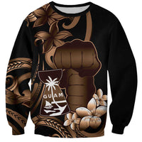 Brown Hafa Adai Guam Sweatshirt Chamorro Latte Stone Hand With Plumeria
