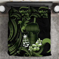 Green Hafa Adai Guam Bedding Set Chamorro Latte Stone Hand With Plumeria