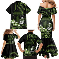Green Hafa Adai Guam Family Matching Mermaid Dress and Hawaiian Shirt Chamorro Latte Stone Hand With Plumeria LT14 - Polynesian Pride
