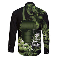 Green Hafa Adai Guam Family Matching Puletasi and Hawaiian Shirt Chamorro Latte Stone Hand With Plumeria