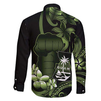 Green Hafa Adai Guam Family Matching Short Sleeve Bodycon Dress and Hawaiian Shirt Chamorro Latte Stone Hand With Plumeria LT14 - Polynesian Pride