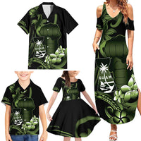 Green Hafa Adai Guam Family Matching Summer Maxi Dress and Hawaiian Shirt Chamorro Latte Stone Hand With Plumeria LT14 - Polynesian Pride