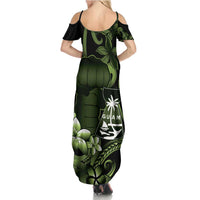 Green Hafa Adai Guam Family Matching Summer Maxi Dress and Hawaiian Shirt Chamorro Latte Stone Hand With Plumeria LT14 - Polynesian Pride